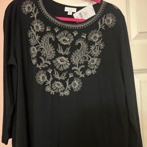 J.Jill long sleeve black top, NWT, PXL